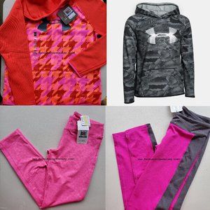 Under Armour Girls Large Leggings w/ Hoodie Sweatshirt 4pc NEW Black Pink
